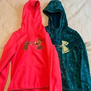 Two Youth Under Armour big logo hoodies with fleece lining